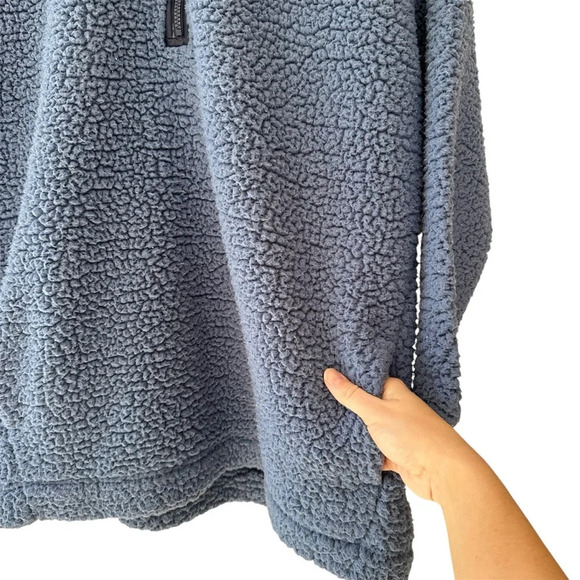 Aerie Dream Sherpa Quarter Zip Sweatshirt Marbled Blue Medium Oversized Pullover - Picture 7 of 13